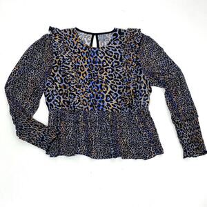 Anthro Blnk London Moira Ruffled Peplum Animal Print Top SP